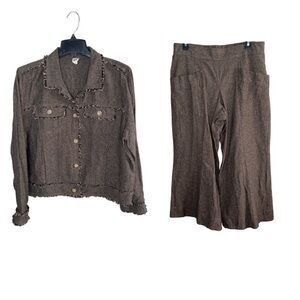 Ivy Jane Womens 2pc Set Brown Fringe Boho Wide-Leg Jacket Combo Med